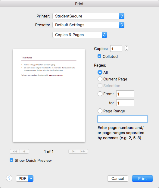 Selecting Student Secure Print Image